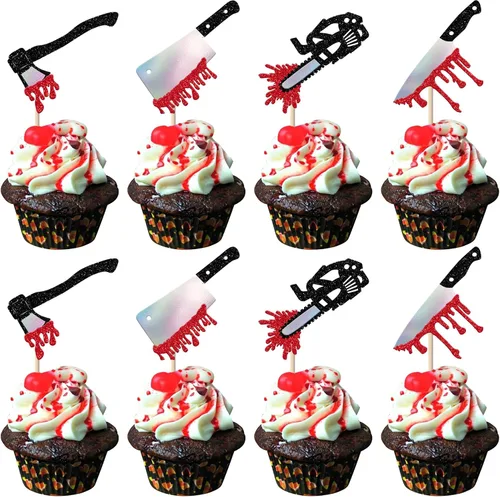Vista 25 de Rsstarxi Paquete de 24 adornos para cupcakes Little Boo con purpurina, bruja, gato, calabaza, castillo, fantasma, magdalenas, alimentos, decoración