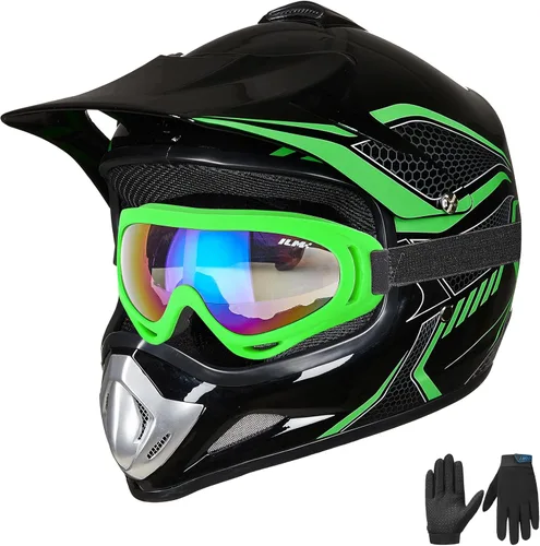 Vista 16 de ILM - Casco para niños o jóvenes para motocross o cuatrimoto o calle, de cara completa, para moto, incluye lentes y guantes, aprobado por el DOT