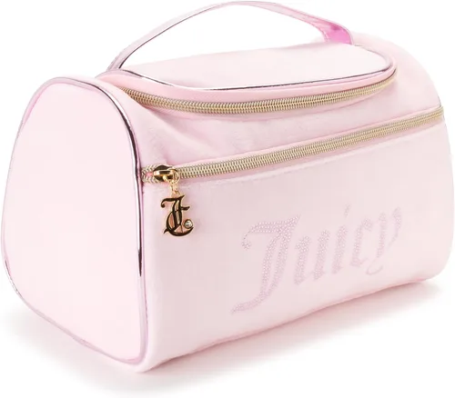 Vista 8 de Juicy Couture Bolsa de Maquillaje Organizador de Cosméticos Esenciales de Viaje Colgante Duffel de Velor con Rinstones, Negro