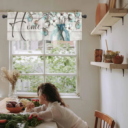 Vista 5 de Cenefas para ventanas, tarro de algodón con bolsillo para barra de cortina de cocina, cenefas de 54 x 18 pulgadas, cortinas cortas para ventana