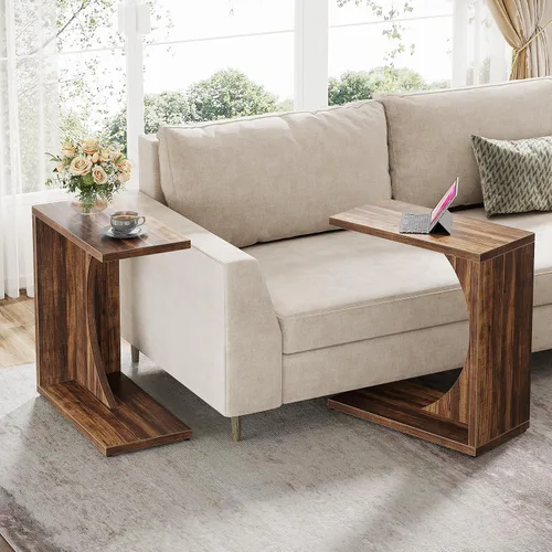 Vista 9 de Tribesigns - Mesa auxiliar en forma de C para sofá, mesa lateral para sofá, mesa en forma de C para espacios pequeños, sala de estar, dormitorio
