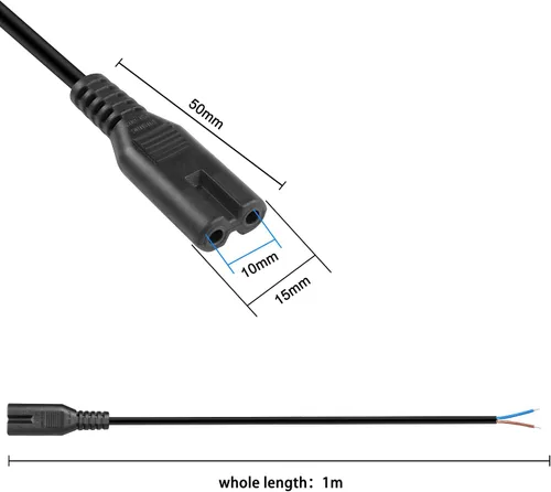 Vista 5 de MEIRIYFA Cable de alimentación IEC320 C7, cable de coleta, enchufe hembra C7, conector de repuesto de extensión de extremo abierto para computadora