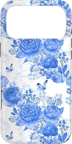 Vista 22 de Funda para iPhone 16 French Country Floral Azul Blanco Toile Grandmillennial Roses