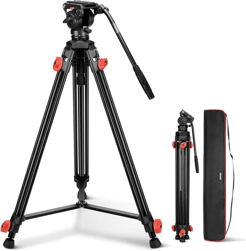 Vista 15 de NEEWER Trípode de cámara de video de 76", trípode portátil de liberación rápida de un paso con cabezal fluido, soporte de trípode de aluminio