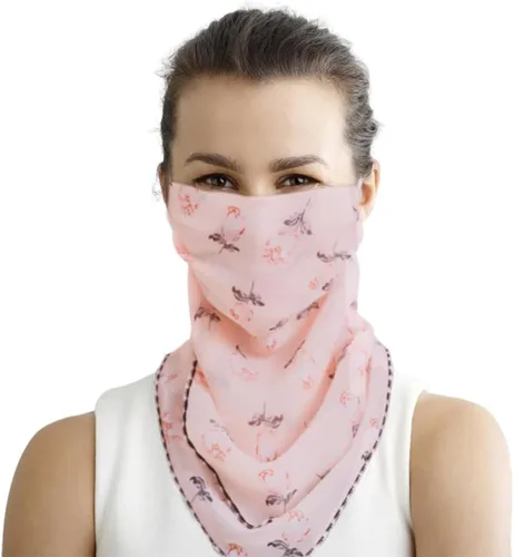 Vista 8 de OULIGET Bufanda floral de protección solar para mujer, máscara de gasa con protección ajustable, bandana protectora de cuello de seda helada