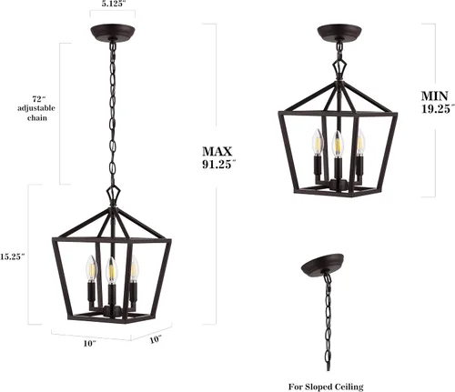 Vista 3 de JONATHAN Y JYL7601A - Lámpara de pagoda regulable y ajustable de metal LED, clásica, tradicional de estilo granja para comedor, sala de estar