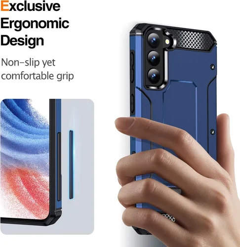 Vista 7 de Funda para Samsung Galaxy S21 Plus, protección contra caídas de grado militar con soporte de metal, color azul
