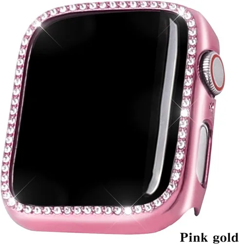 Vista 2 de Paquete de 2 fundas brillantes para Apple Watch de 1.732 pulgadas (Serie 6/5/4/SE) con protector de pantalla, cubierta de diamantes de cristal