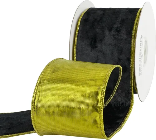 Vista 8 de MEEDEE Black and Gold Velvet Ribbon 2.5 inch with 10 Yards Spool Two Tone Velvet Wired Ribbon for Gift Wrapping, Halloween Wreaths, Christmas Tree