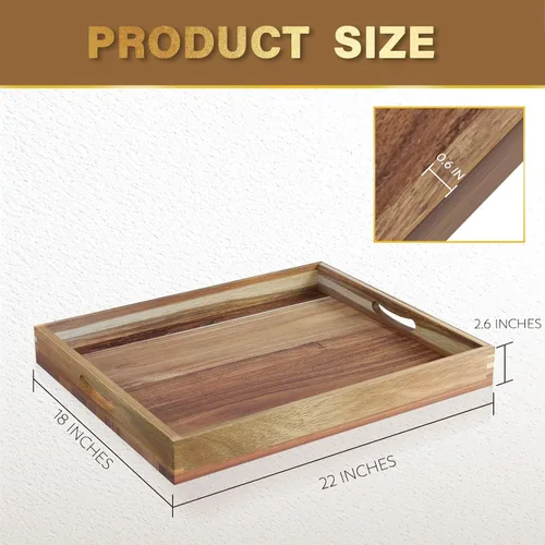 Vista 2 de MAONAME Bandeja otomana extra grande, bandeja de servir de madera de acacia de 22 x 18 pulgadas con asas, bandejas decorativas de madera