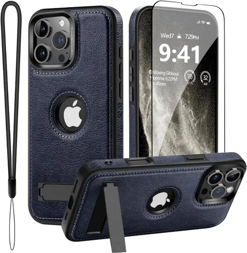 Vista 8 de Funda de piel para iPhone 16 Pro Max, mejorada [fuerte magnética], [compatible con MagSafe] [soporte invisible integrado] Funda protectora delgada