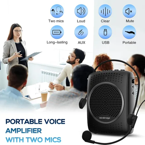 Vista 2 de Juego de micrófono y altavoz de amplificador de voz ultra portátil S309 Mini Speaker with 2 Microphones, Rechargeable Amp with Lavalier/Headset
