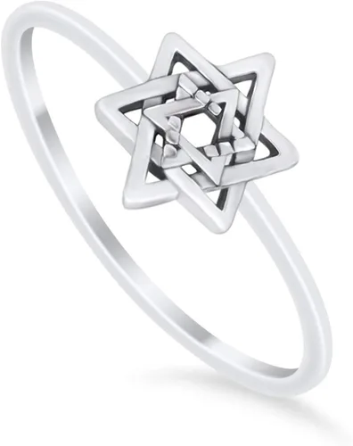Vista 3 de Blue Apple Co. Star of David - Anillo de plata de ley 925 maciza, Plata de ley 925