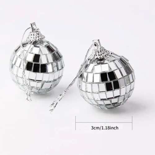 Vista 2 de 12 piezas de bola de espejo de disco plateada para decoración de fiesta, adornos de árbol de Navidad, boda, cumpleaños (3CM)