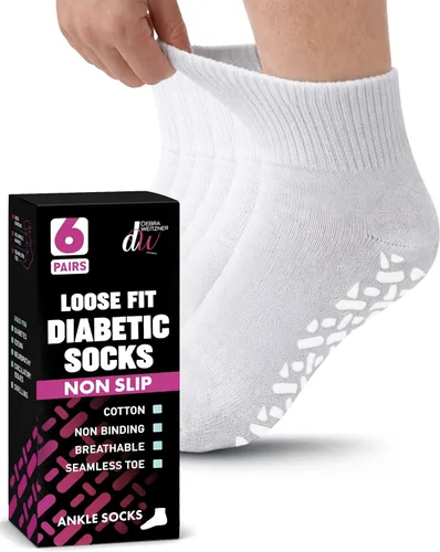 Vista 11 de Debra Weitzner Non-Slip Diabetic Crew & Ankle Socks with Grips, 6 Pairs Non-slip diabetic socks for women & men with grippers, loose-fit