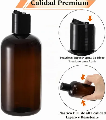 Vista 3 de Bekith Paquete de 16 botellas de plástico de 8 onzas con tapa de disco, recipientes de viaje para champú, lociones, jabón corporal líquido, cremas