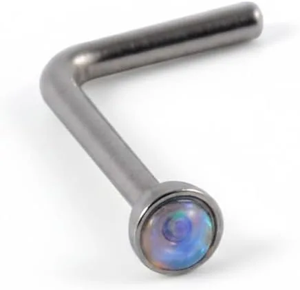 Vista 19 de Piercing para la nariz, calibre 22, relleno de oro de 14 quilates, simple en forma de L con ópalo blanco, pin de nariz de oro único, joyería Negro-L