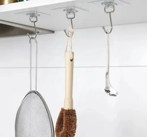 Vista 5 de Ganchos autoadhesivos transparentes ultra fuertes de 50 libras (máx.), ganchos de pared resistentes para cocina, baño, techo y más, la solución