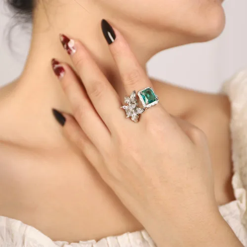 Vista 2 de Kercisbeauty Anillo abierto de plata de ley chapado en plata de ley con circonita y circonita para novias, mujeres, niñas, diamantes de imitación