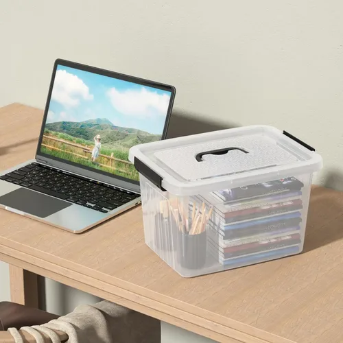 Vista 6 de Readsky Contenedor de plástico de 18 cuartos de galón con tapas y asa, bolsa de almacenamiento de plástico transparente, 4 paquetes