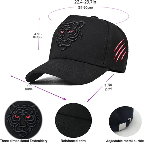 Vista 6 de Gorra de béisbol con diseño de tigre para camioneros, estilo hip hop, diseño de animales, bordado, para ampliar la parte superior dura