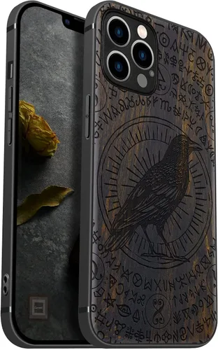 Vista 11 de Carveit Funda magnética de madera para iPhone 12 [madera natural y TPU suave negro] a prueba de golpes, funda de madera única y elegante compatible