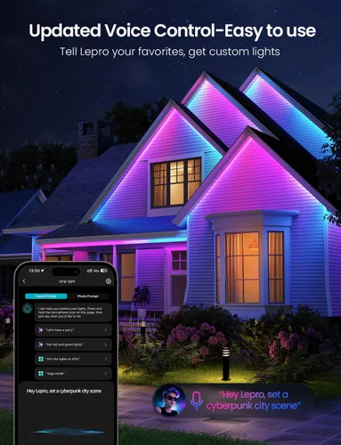 Vista 4 de Lepro SW1 AI - Tira de luces LED inteligentes para exteriores, tiras de luz RGBCW impermeables IP65 de 32.8 pies, 2700K-5700K blanco cálido