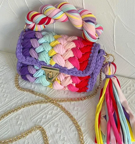 Vista 5 de Bolso cruzado para mujer, bolso de hombro de punto de hilo grueso, bolso de mano tejido a mano, bolso de noche con solapa
