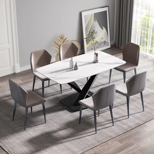Vista 3 de Montary Mesa de comedor de mármol artificial, moderna mesa de comedor de piedra sinterizada de 63 pulgadas para 4-6 asientos, mesas de comedor