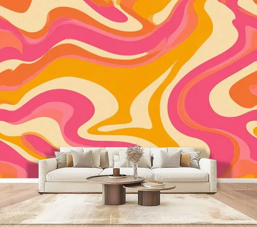 Vista 8 de Mural de pared Synthwave de onda de vapor retrowave rosa de gran brillo medio autoadhesivo autoadhesivo removible adhesivo adhesivo de pared