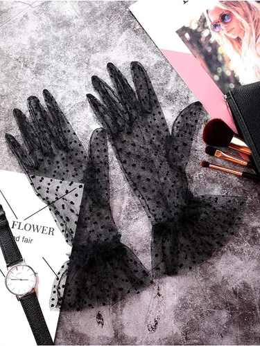 Vista 6 de Papoopy Guantes de encaje blanco para mujer, para bodas, fiestas de té, cosplay, disfraces