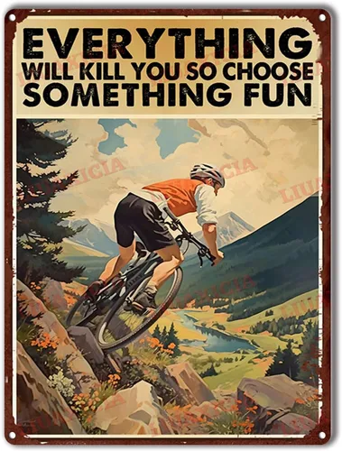 Vista 13 de Letrero de metal de estilo retro para motocicleta con texto en inglés "Choose Something Fun para sala de estar, dormitorio, Deccor" de 12 x 16