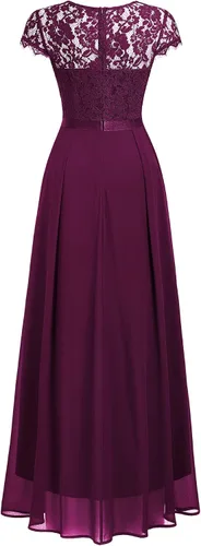 Vista 7 de Miusol Vestido largo formal de dama de honor con cuello en V y encaje floral elegante para mujer