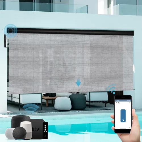 Vista 16 de SmartWings Persianas motorizadas para exteriores para patio, compatibles con materia, Homekit, Z-Wave, Alexa, Google, persianas enrollables