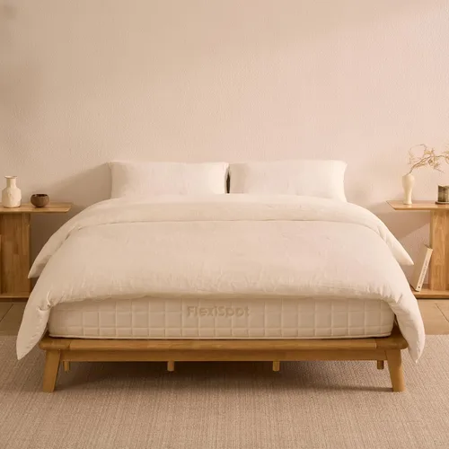 Vista 24 de FLEXISPOT Hako G1 - Cama de plataforma de madera maciza tamaño Queen con montaje sin herramientas Roble natural