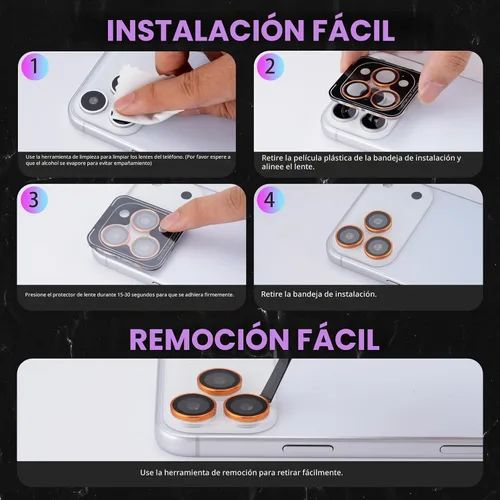 Vista 6 de Protector de Lente de Cámara para iPhone 17 Pro/17 Pro Max, Protector de Cámara de Vidrio Templado Individual con Bandeja de Instalación Compatible