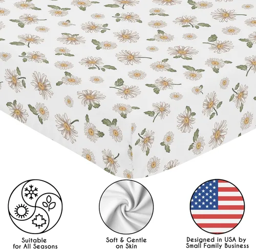 Vista 5 de Sweet Jojo Designs Sábanas bajeras para cuna (floral vintage de margaritas) para niñas, guardería infantil, habitación de niños pequeños