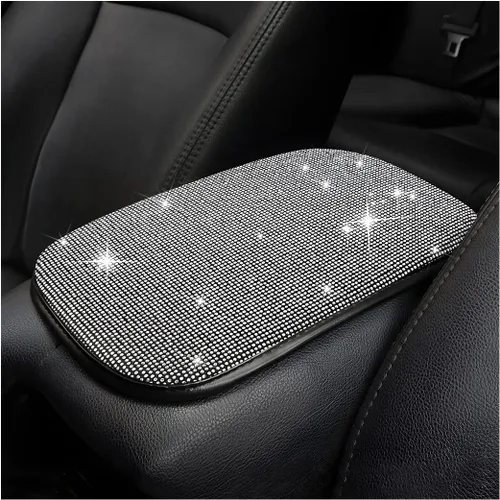Vista 9 de Funda brillante para consola central de auto, almohadilla de reposabrazos de diamante de moda, cojín protector de brazo de cristal suave, accesorios
