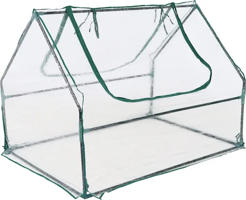 Vista 8 de Sunnydaze Mini tienda de campaña portátil para invernadero al aire libre con 2 puertas laterales con cremallera y marco de tubo de hierro