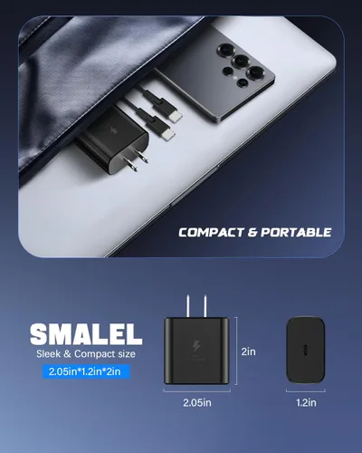 Vista 6 de Cargador de teléfono Android de carga súper rápida USB C de 45 W, paquete de 2 con cables duales de 6 pies, compatible con Samsung Galaxy