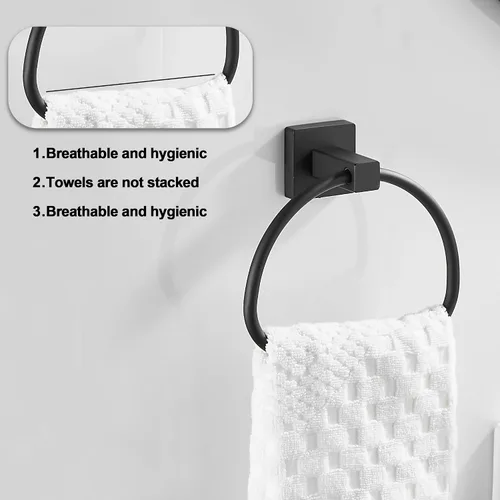 Vista 6 de Leyden Toallero de mano negro mate, anillo de toalla de baño, colgadores de toalla de mano de baño montado en la pared medio redondo moderno