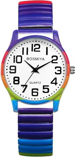 Vista 15 de Lancardo Reloj de pulsera para mujer: Bohemia elástica analógica de cuarzo, gran número, esfera blanca, fácil de leer, cumpleaños, día de San