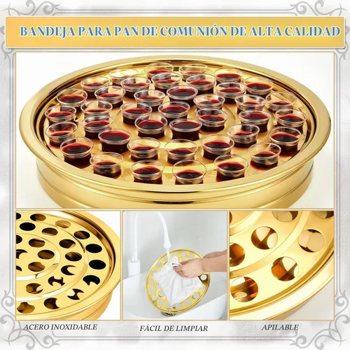 Vista 3 de Zhehao - 1 bandeja de comunión con cáliz desechables para suministros de iglesia, cada juego de suministros de comunión de 40 agujeros, bandejas