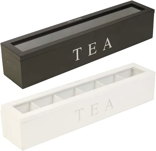 Vista 7 de Caja de almacenamiento de té de madera, bolsa de té, caja de almacenamiento de paquetes de azúcar, contenedor de almacenamiento para el hogar con 6