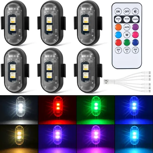 Vista 9 de 4 luces estroboscópicas LED inalámbricas con control remoto, 8 colores recargables, luces LED anticolisión, luces de advertencia de emergencia