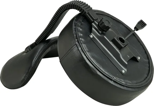 Vista 8 de Silla redonda con respaldo, acolchado grueso y resistente, taburete giratorio con ruedas, taburete ajustable con ruedas (con respaldo, negro)