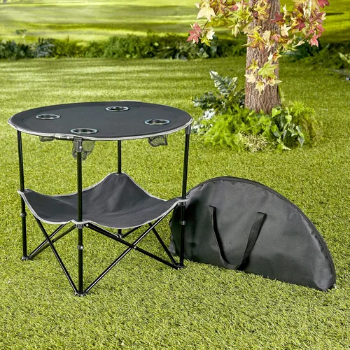 Vista 2 de The Lakeside Collection Mesa de picnic plegable portátil con estante, impermeable, perfecta para exteriores, color rojo