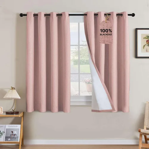 Vista 243 de H.VERSAILTEX Cortinas 100% opacas con aislamiento térmico, texturizadas, de lino, con bloqueo completo de calor y luz, para sala de estar y Negro