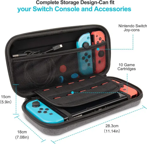 Vista 2 de Keten Kit de accesorios para interruptor NS incluye funda de transporte base de carga soporte de juego cable de extensión funda de tarjeta de juego