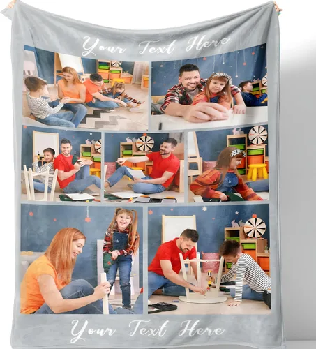 Vista 17 de D-Story Manta personalizada con foto, entrega al día siguiente, hecha en EUA, Manta de collage personalizada, haz una manta personalizada